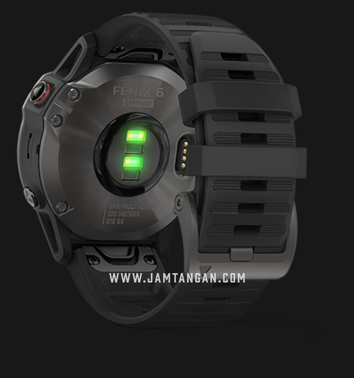 Garmin Fenix 6 010-02158-45 Smartwatch Carbon Gray DLC Digital Dial Black Rubber Strap