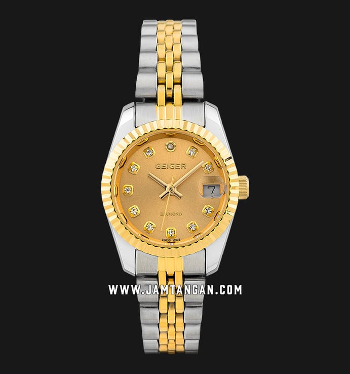 Geiger GE8016GCB-L Diamond Gold Dial Dual Tone Stainless Steel Strap