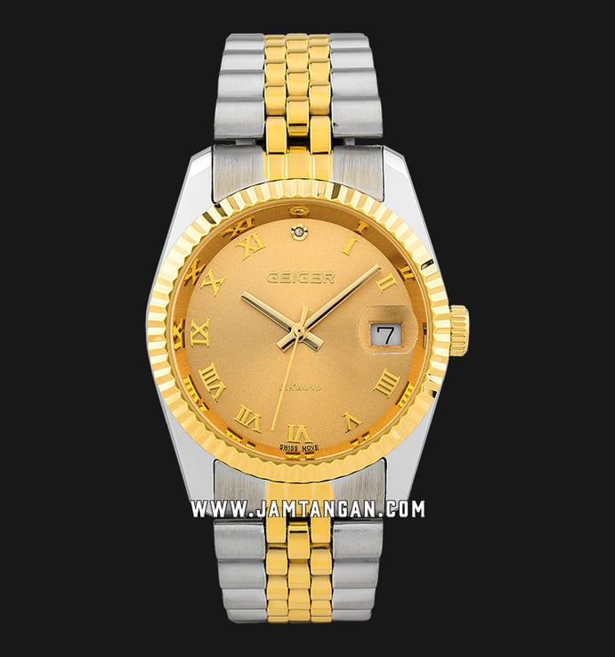 Geiger GE8016GCB-M Diamond Gold Dial Dual Tone Stainless Steel Strap