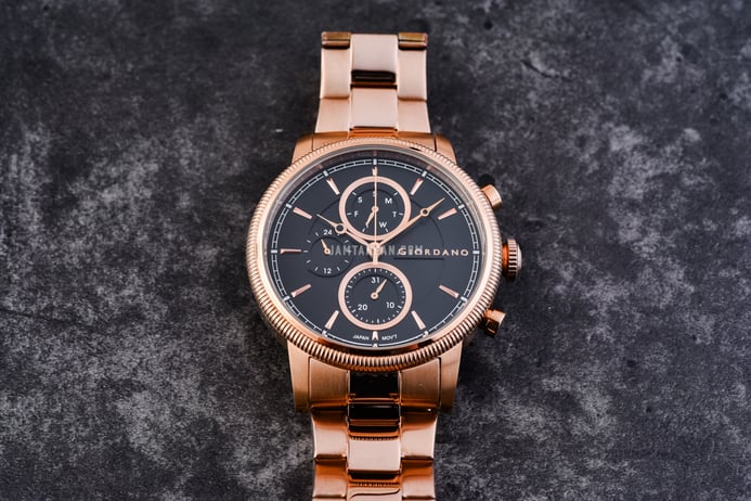 Giordano Classic GD-1017-22 Men Black Dial Rose Gold Stainless Steel Strap