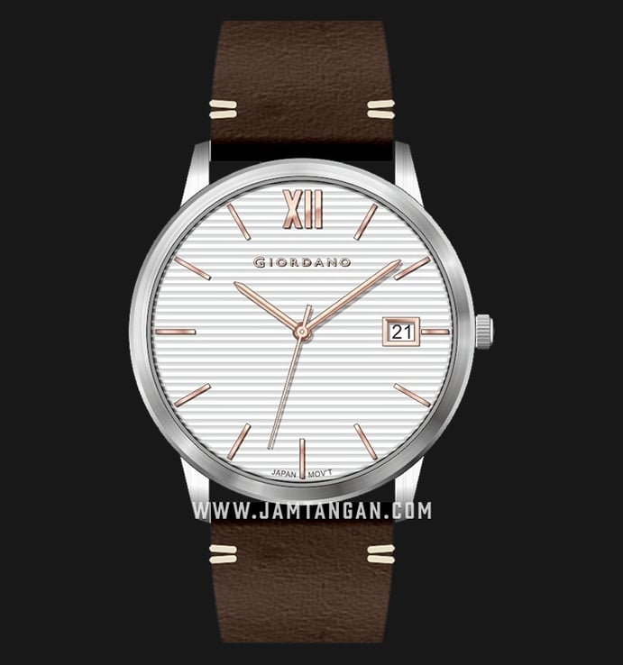 Giordano GD-1115-01 White Dial Brown Leather Strap