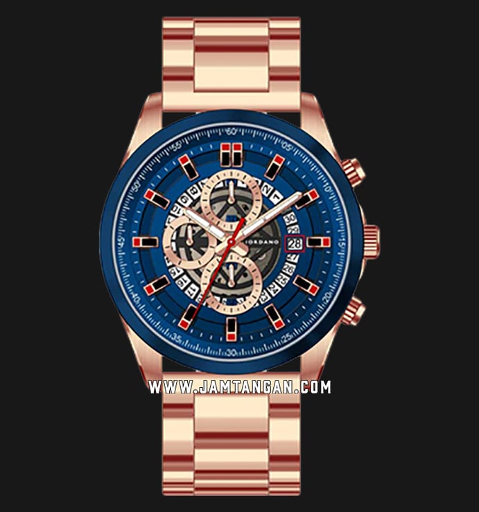 Giordano Industria GD-1159-33 Men Blue Dial Rose Gold Stainless Steel Strap