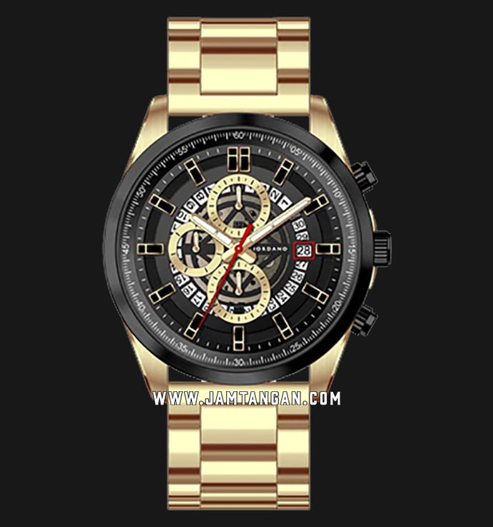 Giordano Industria GD-1159-55 Men Black Dial Gold Stainless Steel Strap