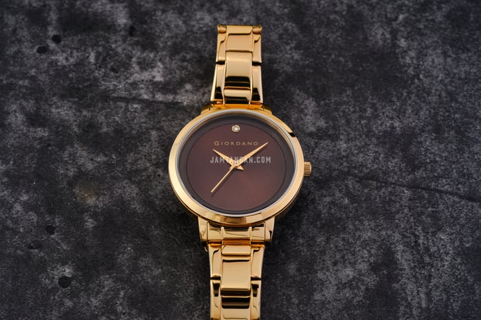 Giordano Classic GD-2027-11 Ladies Brown Dial Gold Stainless Steel Strap