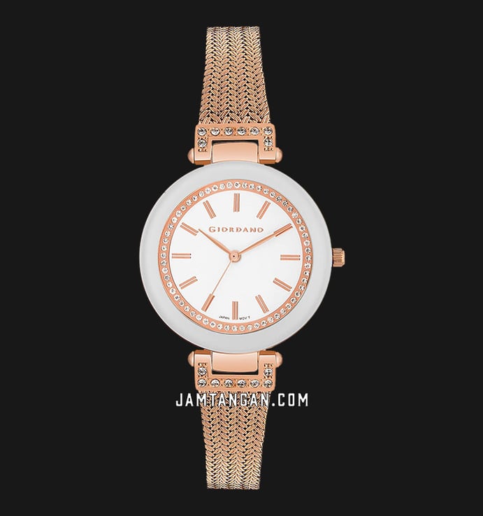 Giordano Classic GD-2070-11 Ladies White Dial Rose Gold Mesh Stainless Steel Strap