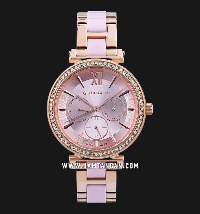Giordano Fashionista GD-2075-33 Ladies Pink Dial Dual Tone Stainless Steel Strap