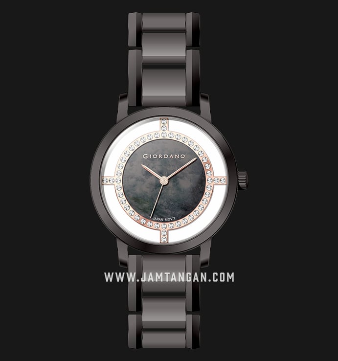 Giordano GD-2109-33 Black Mother of Pearl Dial Dual Tone Stainless Steel with Ceramic Strap