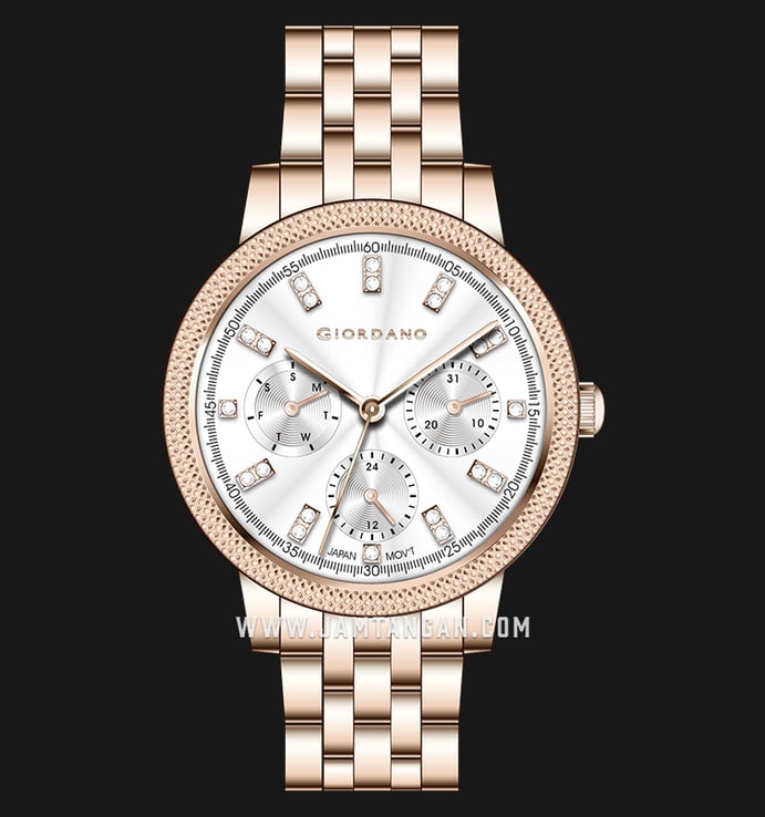 Giordano GD-2113-22 Silver Dial Rose Gold Stainless Steel Strap