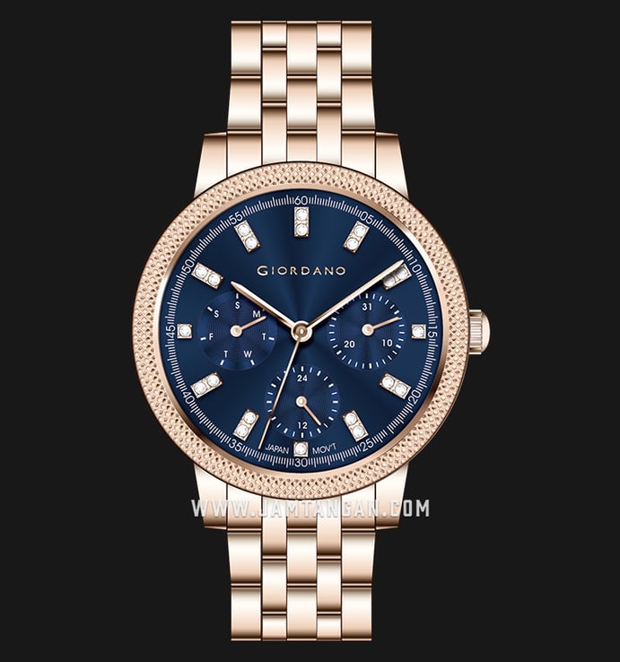 Giordano GD-2113-33 Blue Dial Rose Gold Stainless Steel Strap