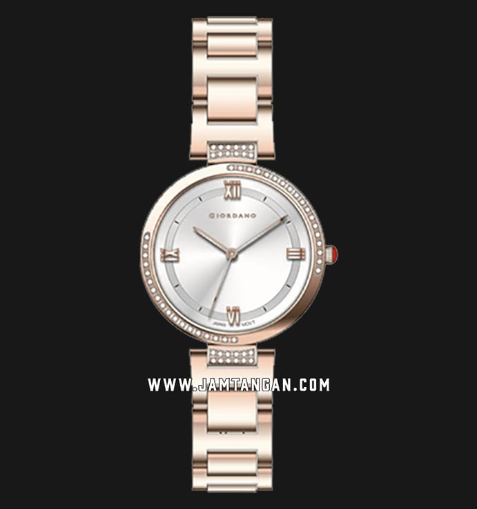 Giordano Eleganza GD-2128-44 Ladies Silver Dial Rose Gold Stainless Steel Strap