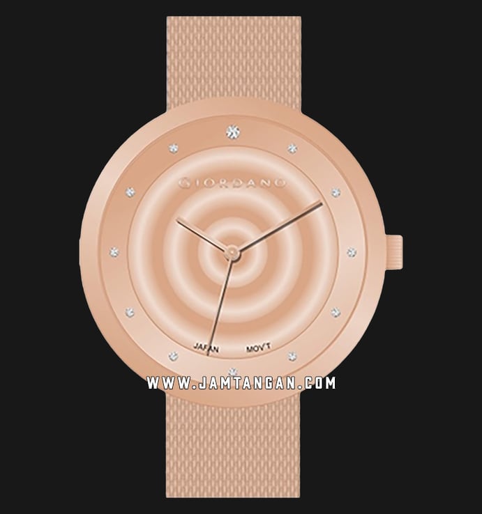 Giordano Fashionista GD-2145-33 Ladies Shiny Rose Gold Dial Rose Gold Mesh Strap