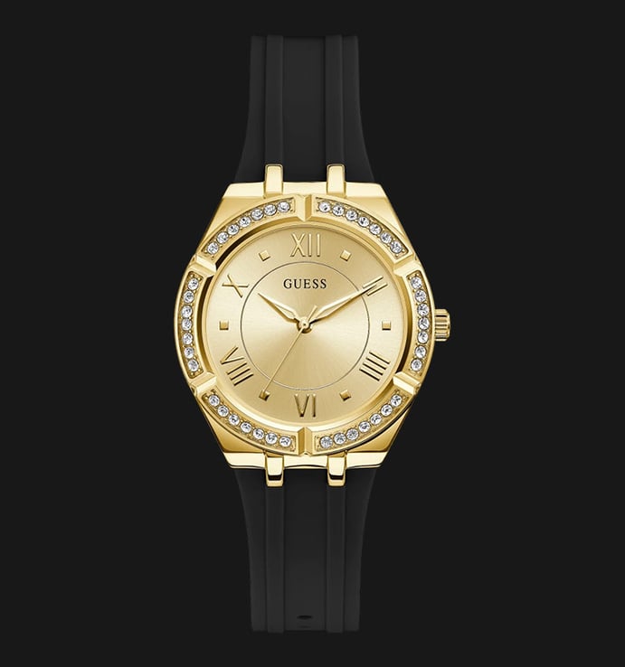 Guess Cosmo GW0034L1 Ladies Gold Champagne Dial Black Silicone Strap