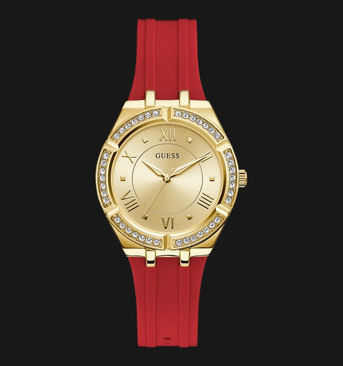 Guess Cosmo GW0034L6 Ladies Champagne Sunray Dial Red Silicone Strap