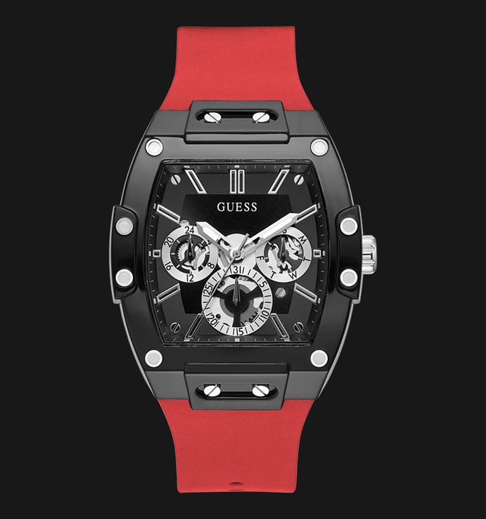 Guess Phoenix GW0203G4 Men Black Sunray Dial Red Silicone Strap