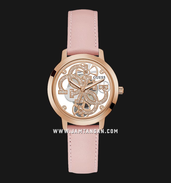 Guess Quattro GW0383L2 Ladies Clear Dial Pink Leather Strap