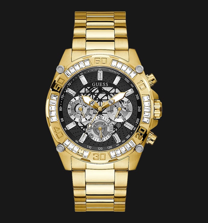 Guess Trophy GW0390G2 Open Heart Black Dial Gold Stainless Steel Strap