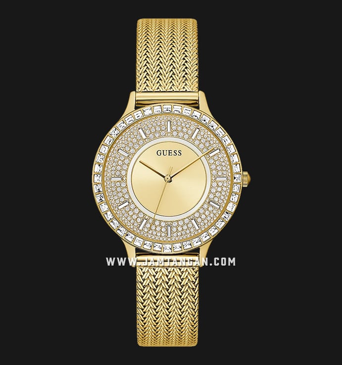 Guess Soiree GW0402L2 Gold With Crystals Dial Gold Mesh Strap