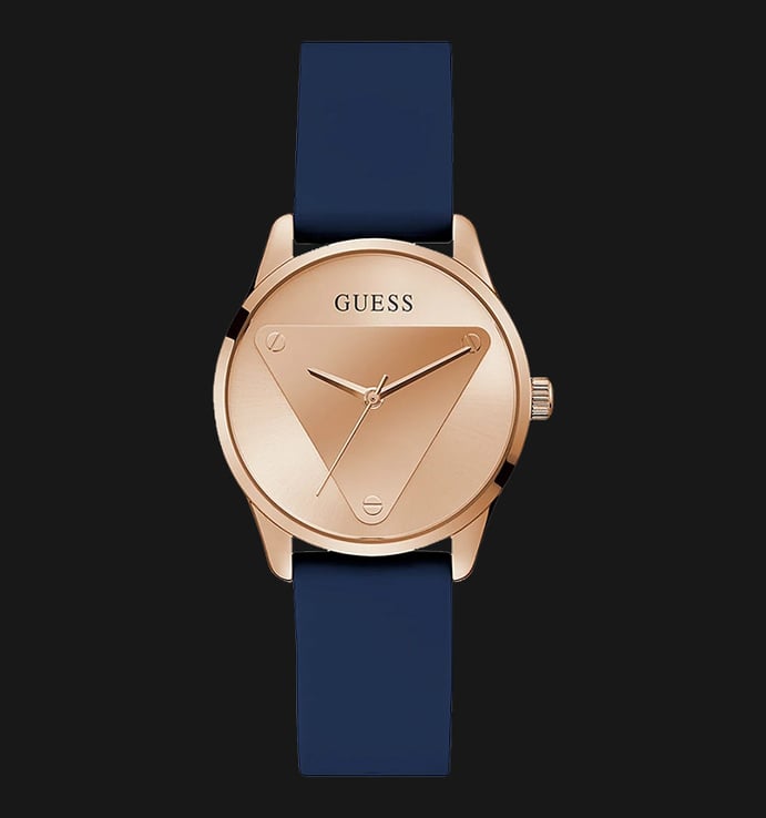 Guess Emblem GW0509L1 Ladies Rose Gold Sunray Dial Gold Blue Silicone Strap