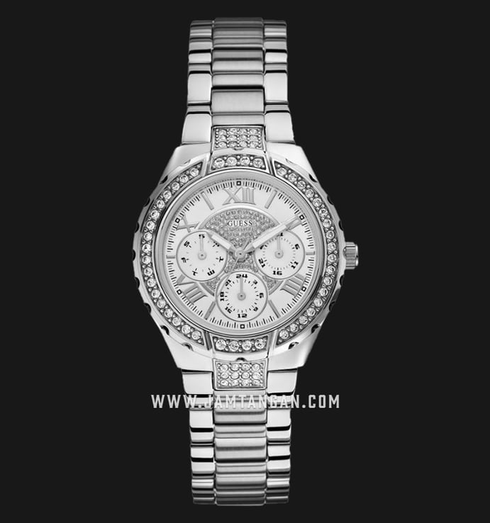 Guess U0111L1 Ladies Sparkling Silver Dial Stainless Steel