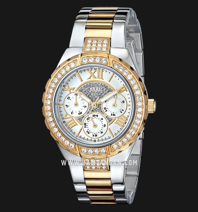 Guess U0111L4 Ladies Sparkling Silver Dial Dual Tone Stainless Steel