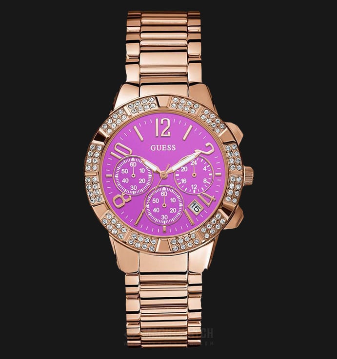 Guess U0141L7 Women Pink Dial Glamorous Sparkling Chronograph Rose Gold Stainless Steel Watch