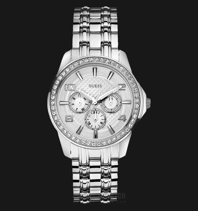 Guess U0147L1 Women Polished Glamour Silver Dial Silver Tone Crystal Stainless Steel Watch