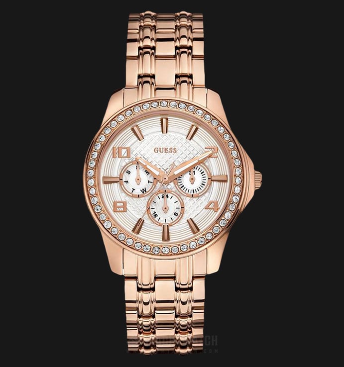 Guess U0147L3 Women Polished Glamour Rose-Gold Dial Crystal Stainless Steel Watch