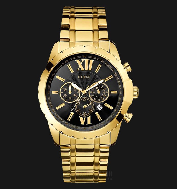 Guess U0193G1 Chronograph Men Black Dial Gold Stainless Steel Strap
