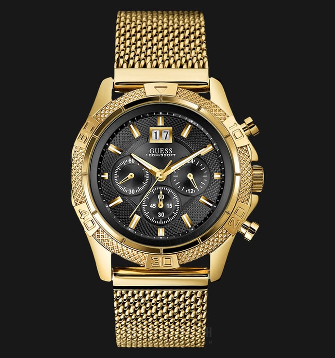 Guess U0205G1 Men Gold Polished Black Dial Chronograph Stainless Steel Watch