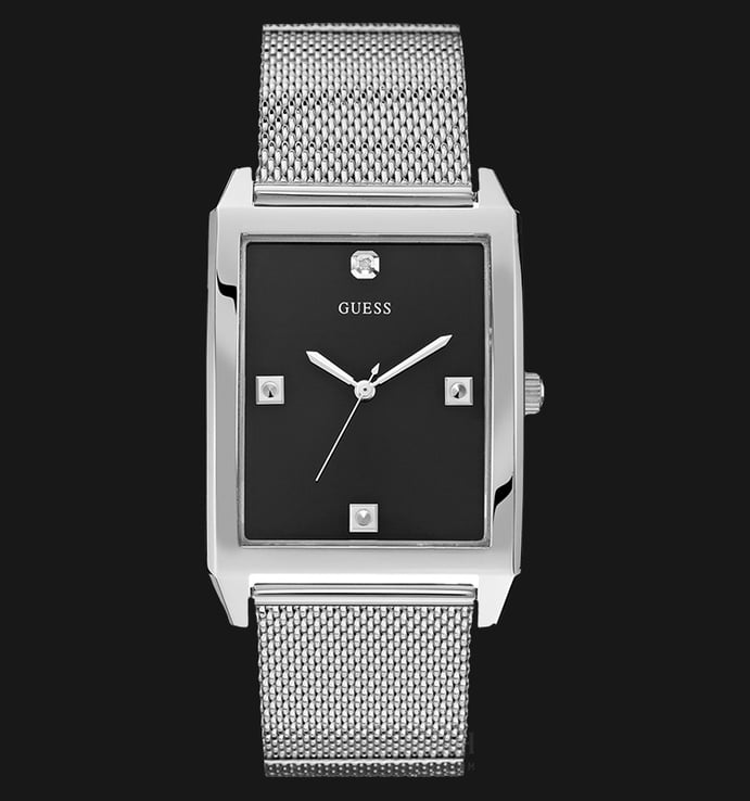 Guess U0279G1 Rectangular Black Dial Diamond Stainless Steel Mesh Watch