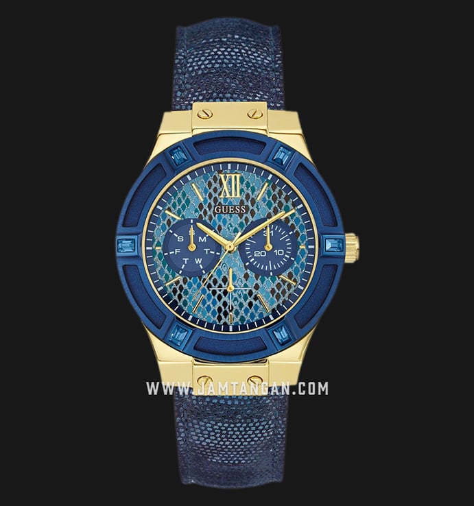 Guess Multi-Function U0289L3 Blue Python-printed Dial Blue Leather Strap