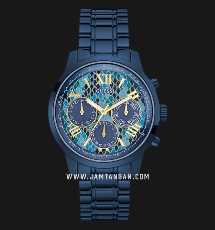 Guess Multi-Function Chronograph U0330L17 Blue Python-printed Dial Blue Stainless Steel Strap