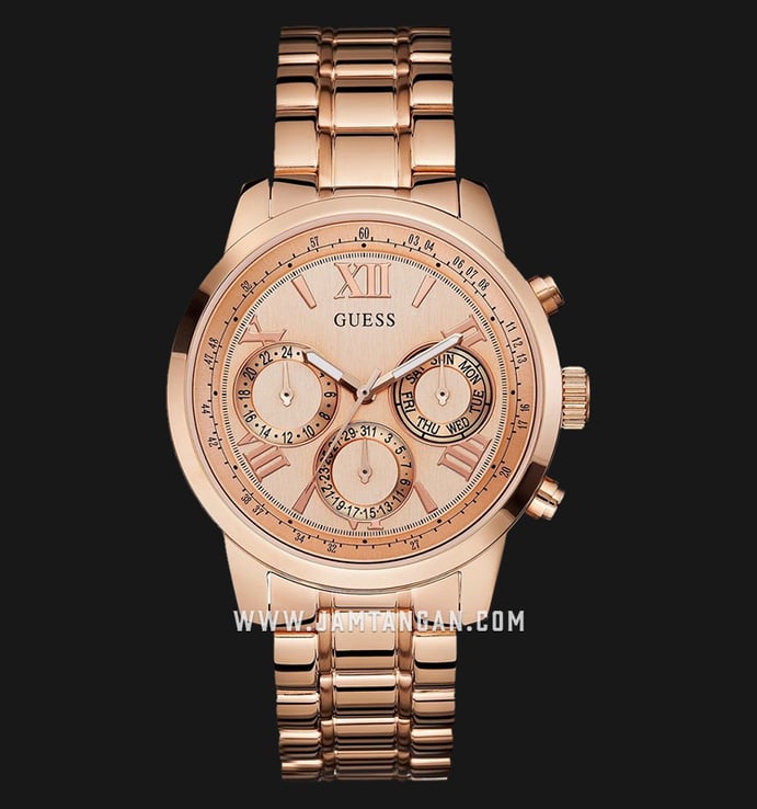 Guess U0330L2 Ladies Multifunction Chronograph Rose Gold Dial Rose Gold Stainless Steel