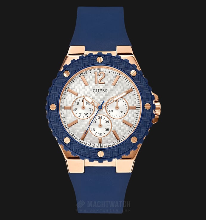 Guess U0452L3 Sporty Oversized White Pattern Dial Multi-Function Blue Silicone Strap