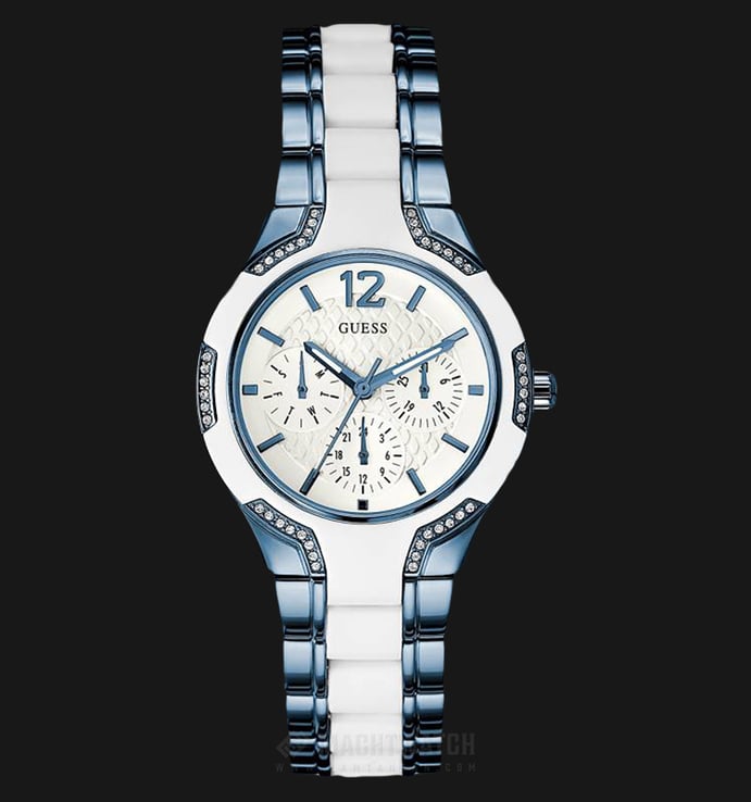 Guess U0556L9 Women Sporty White Dial Blue and White-tone Stainless Steel