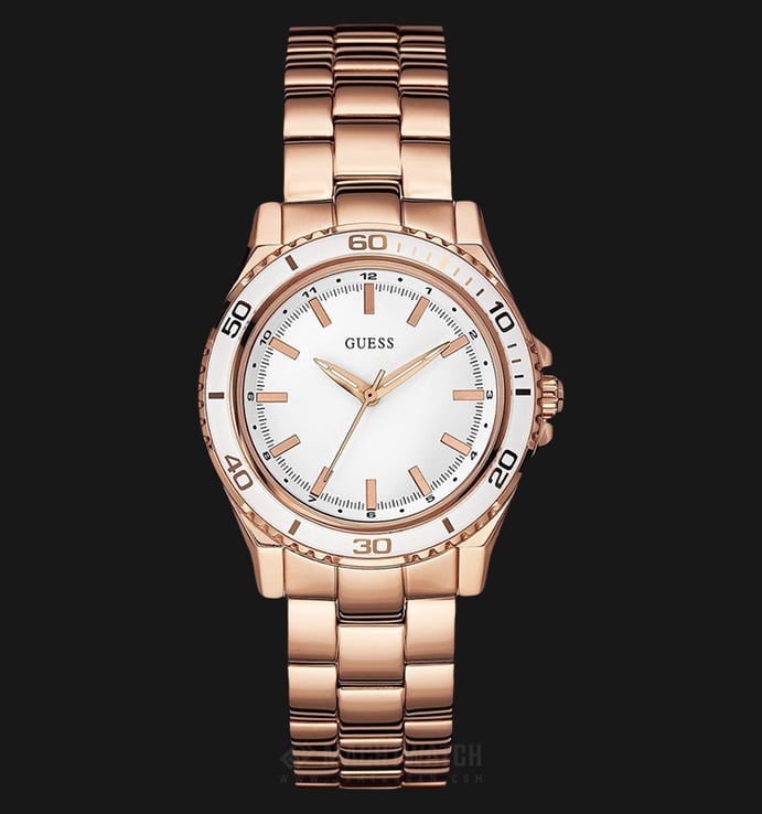 Guess U0557L2 Women White Dial Rose Gold-tone Stainless Steel Watch