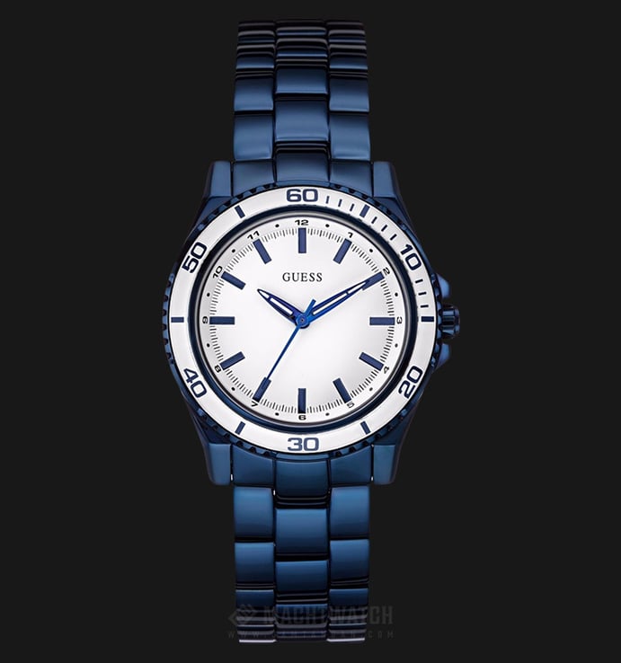 Guess U0557L3 Women White Dial Iconic Blue-tone Stainless Steel Watch