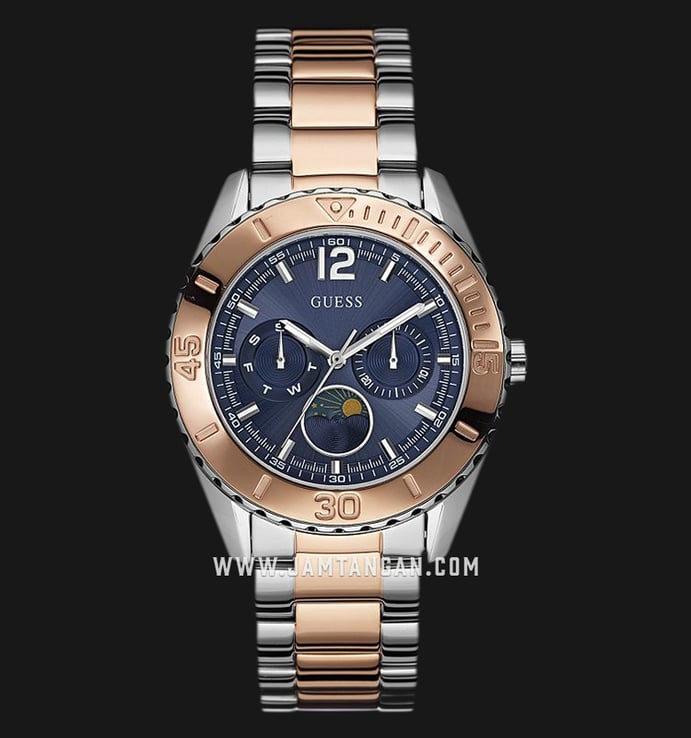 Guess Moonphase Multi-Function U0565L3 Blue Dial Dual Tone Stainless Steel Strap