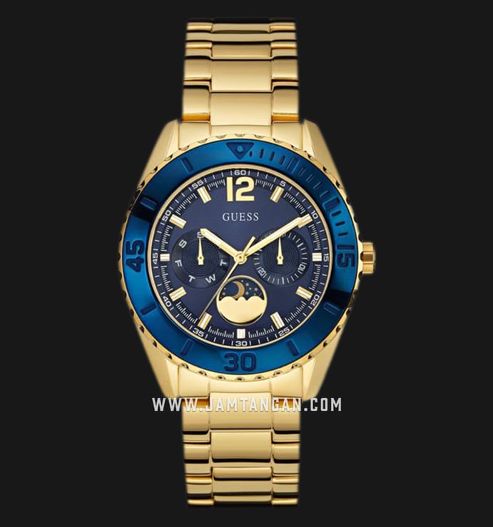 Guess Moonphase Multi-Function U0565L4 Blue Dial Gold Stainless Steel Strap