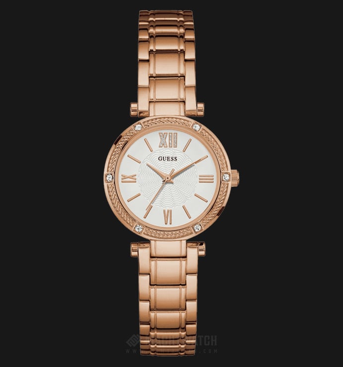 Guess U0767L3 Women Iconic White Dial Rose Gold-tone Stainless Steel Watch