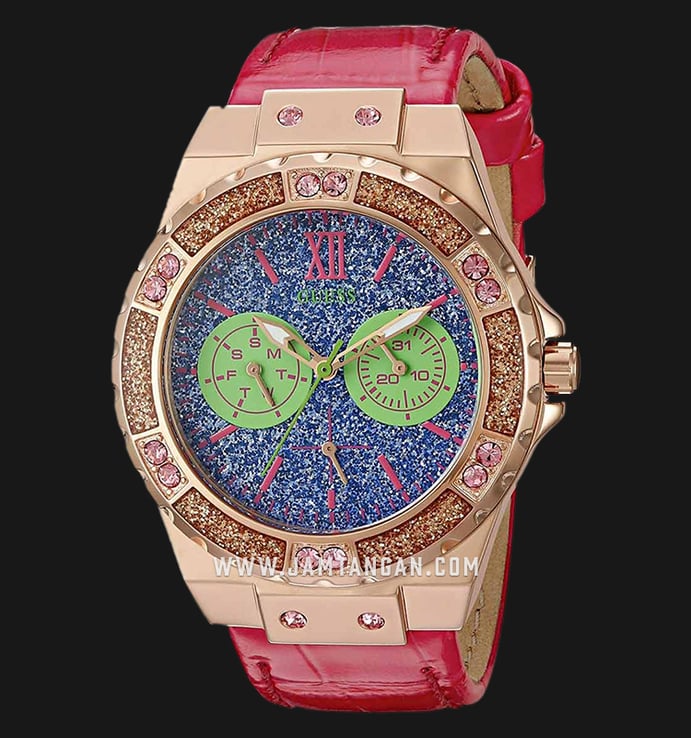 Guess Multi-Function U0775L4 Glitter Dial Red Leather Strap