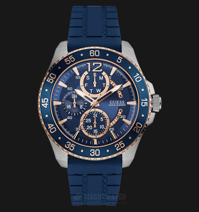 Guess U0798G2 Men Iconic Blue Dial Blue Silicone Band Multi-function Watch