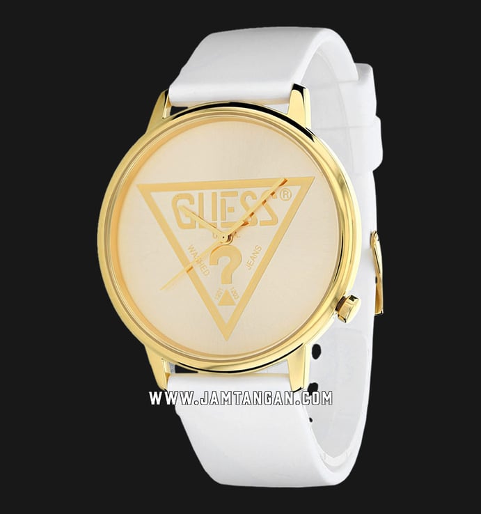 Guess V1023M1 Ladies Gold Dial White Silicon Strap
