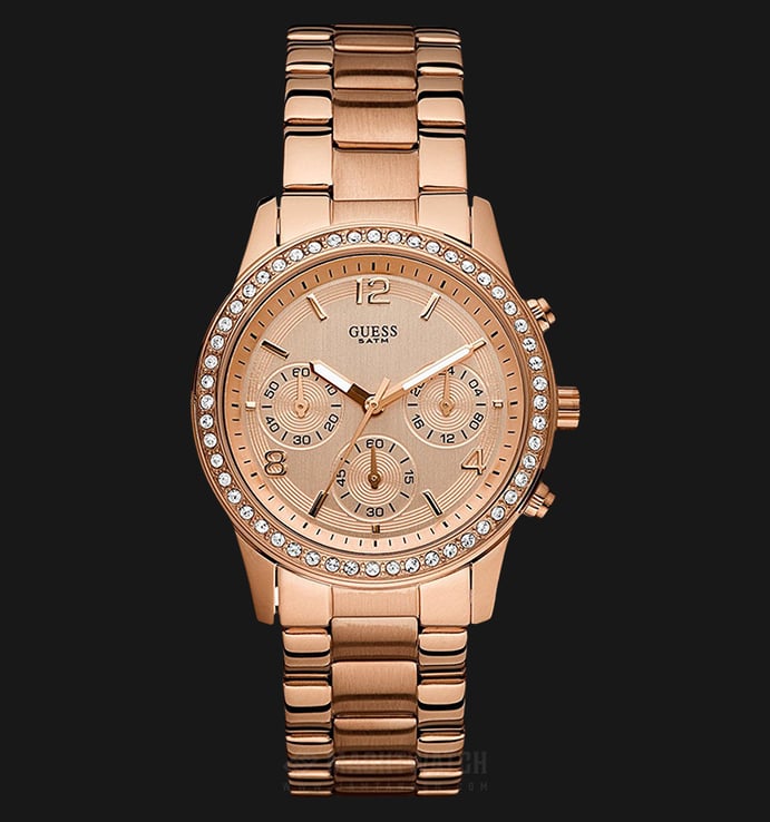 Guess W0122L3 Women Chronograph Rose Gold Dial Rose Gold-tone Stainless Steel