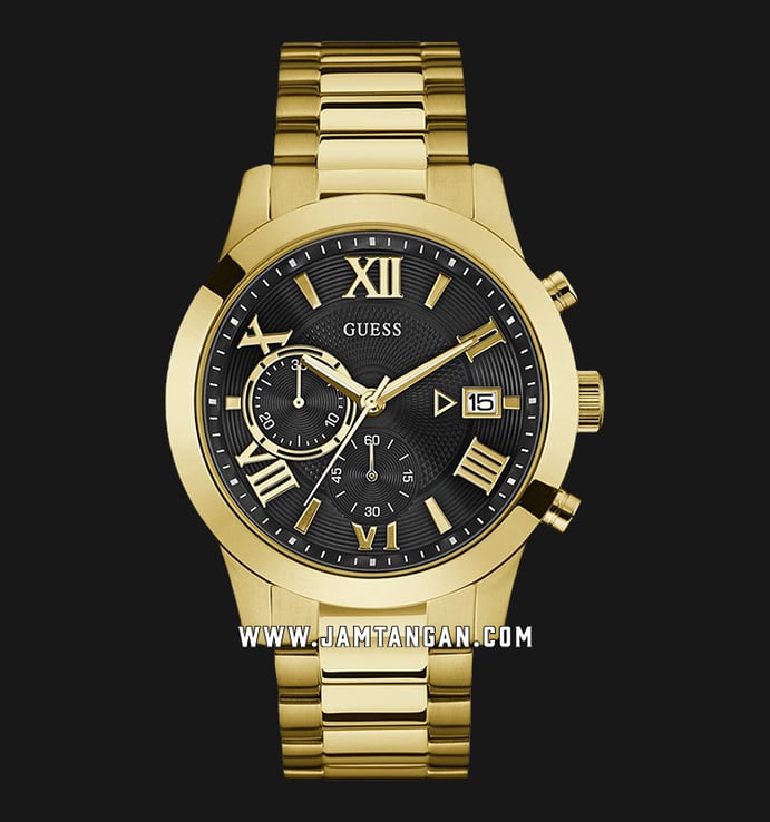 Guess Atlas W0668G8 Chronograph Black Dial Gold Stainless Steel Strap