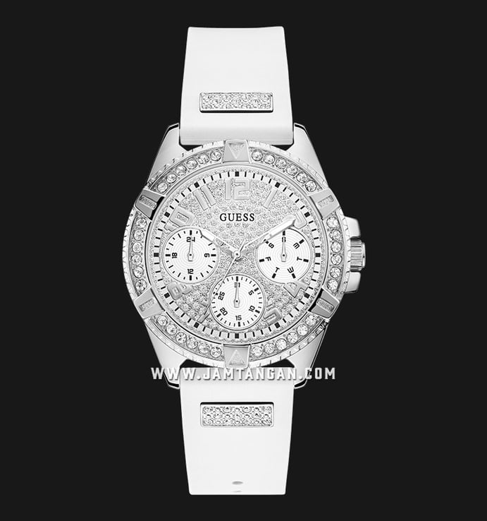 Guess Frontier W1160L4 Ladies Crystals Dial White Rubber Strap