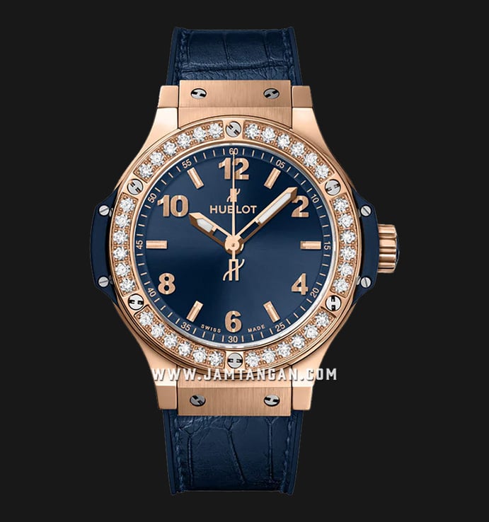 Hublot Big Bang 361.PX.7180.LR.1204 Gold Diamond Blue Sunray Dial Rubber and Leather Strap