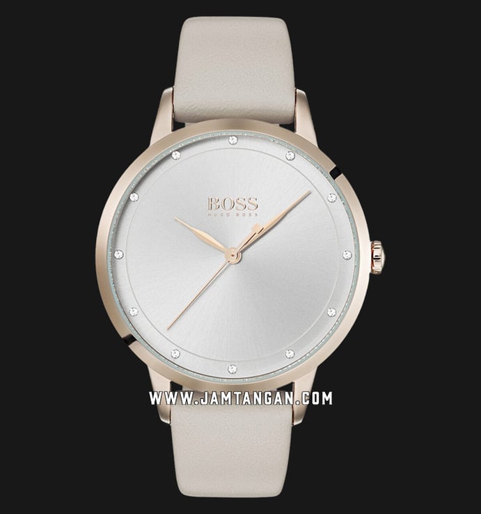 Hugo Boss Twilight 1502461 Ladies Silver Dial Off White Leather Strap