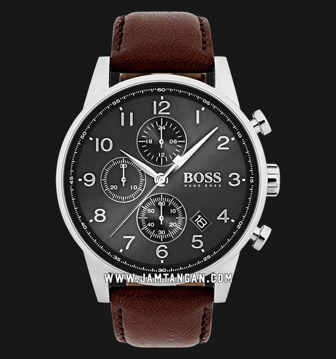 Hugo Boss Navigator 1513494 Men Chronograph Black Dial Brown Leather Strap
