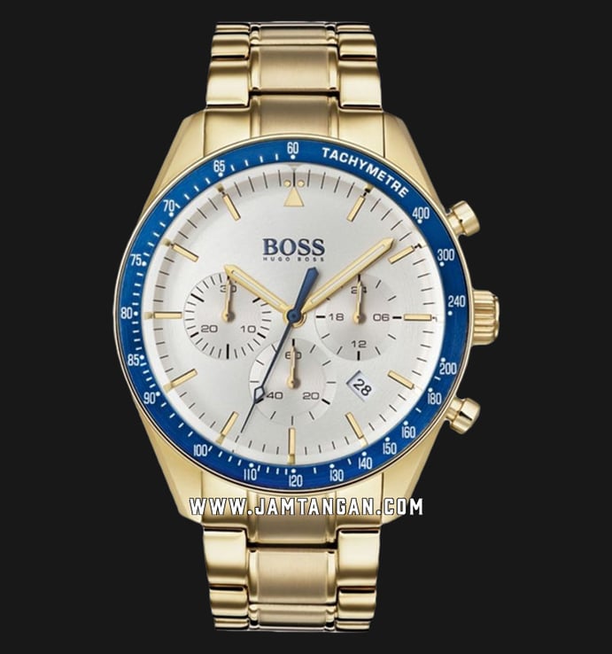 Hugo Boss Trophy 1513631 Men Chronograph Silver Dial Gold Stainless Steel Strap